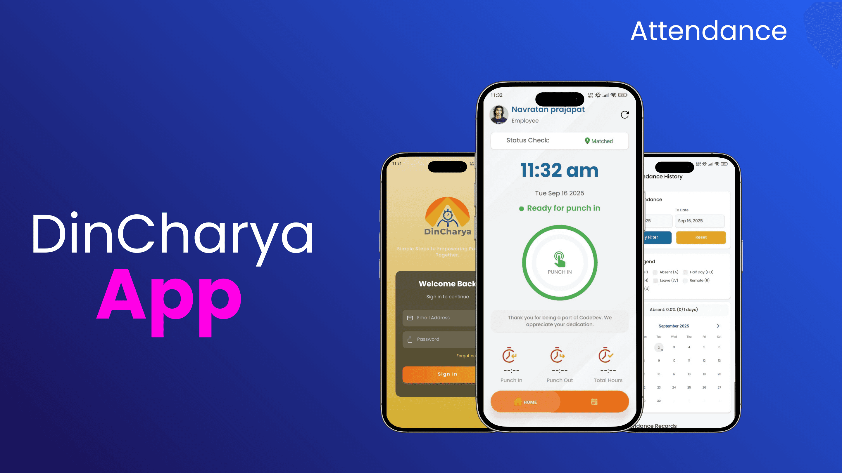 DinCharya - HR & Attendance App Case Study Screenshots